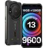 Ulefone Power Armor 16S - Smartphone infrangibile, 9600 mAh, 16 GB, 128 GB, 5,93, schermo 50 MP, 4 G, Dual SIM/5 G, Wi-Fi, NFC/GPS/FM/IP69 K, impermeabile, colore: Nero