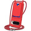 FMPCUON Cordino per Cellulare per Google Pixel 9/9 Pro con Porta Carte con Collana Regolabile Tracolla Silicone Liquido Case Custodia Cover,Rosso