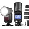 NEEWER Z1-N TTL Flash Rotondo Compatibile con Nikon, 76W 2,4G 1/8000s HSS, Lampadina Pilota, 2pz Batteria a Litio 2600mAh, Caricatore USB, 480 Lampi Flash a Potenza Piena, Ricarica in 1,5s EU PLUG