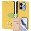 MOJIA Custodia a Portafoglio per Xiaomi Redmi Note 14 5G, Cover in Pelle PU Flip con Fiore e Chiusura Magnetica Foglia, Slot Carte, Funzione Stand.-Yellow