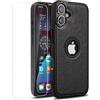 Mixroom - Custodia Cover Case + Pellicola per iPhone 16 Case in Eco Pelle Nero e TPU Silicone Morbido di Qualita Ultra Resistente.