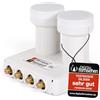 RED OPTICUM OPTICUM RED LMQP 04H Monoblock Quad LNB 0.1dB - Doppia Testa per 4 Partecipanti e 2 Satelliti con DiseqC Integrato - 3D UHD 4K Ready - Astra Hotbird