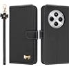 TAUYN Custodia per Xiaomi Redmi 14C 4G, PU Pelle Flip Cover Antiurto TPU Custodie, Slot per Schede & Supporto Funzione, con Cordino -Nero