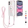 FERLAN Magnetica Cover per iPhone 16E/iPhone 17E con Cordino, Compatibile con MagSafe, Custodia Traslucida PC Sottile TPU Antiurto Protettiva Case con Corda Collana Tracolla Laccio, Rosa