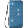 TUUNKMUY Cover per ZTE Blade A76 5G lucida diamante PU antiurto custodia a portafoglio in pelle protettiva morbida sottile silicone portafoglio cover magnete custodia per ZTE Blade A76 5G blu