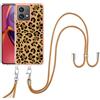 SNCLET Custodia per Motorola Moto G84 Telefono Custodia con Cordino Premium TPU Edges PC Back Antiurto Anti Scratch Cover con Lanyard Collana Staccabile Protettiva Case per Motorola G84,Leopard Motivo