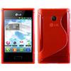 ebestStar - Cover Compatibile con LG Optimus L3 E400 Custodia Protezione S-Line Design Silicone Gel TPU Morbida e Sottile, Rosso [Apparecchio: 102.6 x 61.6 x 11.9mm, 4.3'']