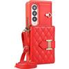 XIMAND Custodia a portafoglio per Samsung Galaxy Z Fold 4 con 2 scomparti per schede, in morbida pelle antiurto e simile alla pelle, elegante e lussuosa, perfetta per le donne (rosso)
