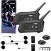 QPLOVE V6 PRO Interfono Moto, Kit Interfono per 2 Casco Auricolari con Cancellazione del Rumore, Distanza 1Km, Sistema di Comunicazione Moto Universale IP67 Impermeabile (Nero-Due)