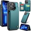 UFinetech Custodia Portafoglio per iPhone 13 Pro - Cover a Libro con Porta Carte, Chiusura Magnetica, Blocco RFID, Funzione Stand, Similpelle Antiurto Elegante, Blu Verde