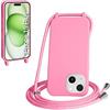 WenBaby Cover Compatible con iPhone 15 Plus,Cellulare Girocollo Custodia con Cordino TPU Corda Silicone Case Bumper per iPhone 15 Plus Custodia, Rosa
