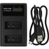 vhbw caricatore Micro-USB + USB-C duale compatibile con Canon EOS M3, Kiss X9, M5, M6, Kiss X9i camera + cavo Micro-USB + LED
