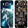 DiaryTown 2 Cover per Samsung J7 2016 Custodie TPU Silicone con Bello Animale Disegno Motivi Antiurto Protettivo Nero Cover Gomma Ultra Sottile Morbido Cover per Galaxy J710 - Lupo/Leone D'Oro