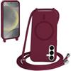 FMPCUON FNPCUON Cover Magnetica Silicone per Samsung Galaxy S24/S25 con Cordino,Compatibile con MagSafe,Custodia con Laccio Collana Tracolla Collo Sottile TPU Antiurto Protettiva Case con Corda.Rosso