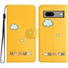 Aisenth Cover per Google Pixel 7A, Carino Gatto, Sole, Nuvola Custodia in PU Pelle Portafoglio Cover Kawaii Animali Modello Protettiva Flip Case con Funzione Supporto, Slot per schede, Giallo