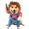 JQTOP Divertente costume per Halloween da Chucky Dog con parrucca, spaventoso costume cosplay per cani con accessorio coltello (XL)