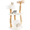SOARS Tiragraffi per Gatti in Legno, 124 cm con 2 Posatoi e 1 Cuccia Grotta in Peluche, 1 Cesto di Vimini, Corda in Sisal e Tronchi Naturali, Alberi per Gatti XXL Stabile, Bianco