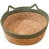 perfk Perfetto Cesto per Gatti in Vimini Intrecciato - Cesto Rotondo in Rattan Durevole con Tappetino Antigraffio, Verde 35cmx13cm