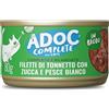 Adoc Completo e Bilanciato, Alimento Umido per Gatti Adulti, Filetti di Tonnetto con Zucca e Pesce Bianco, in Brodo, 24 Lattine da 80 g, Ingredienti Naturali, Senza Conservanti e Coloranti