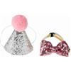 Oumefar 2Pcs Cute Pet Dog Cat Birthday Caps Bowknot Pet di compleanno Cappello cono Corona Papillon Collare Set per animali domestici Festa di compleanno(Rosa)