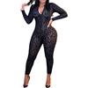 hibshaby Tute sexy del leopardo nero della maglia per le donne Bodycon Outfits Streetwear pagliaccetti, Mesh Leopard Nero, Medium