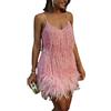 TOSHIKII Vestito di Piume di Paillettes con Nappe Abito Corto Sexy con Paillettes Senza Maniche Senza Maniche da Donna Abito Corto Aderente con Frange Scintillanti da Donna