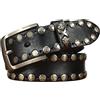 OBASDFD Cintura Da Uomo In Pelle Con Borchie, Stile Biker Rivetti Rotondi E Fibbia Ad Ardiglione In Lega Metallica, Casual(Black,110CM/43.3'')