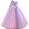 Generisch 2025 Abiti Vestito da festa da ragazza con gradiente e maniche lunghe arcobaleno e applicazioni floreali 3D, elegante abito da festa per feste di compleanno e danza, Colore: rosa., 4-5 Anni