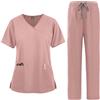 Meichoon Set Completo da Lavoro per Donna con Top Medico a Maniche Corte Scollatura a V Design Cintura a Fiocco e Pantaloni Dritti per dottoresse professioniste