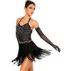 Yhong Vestito Balli Latini con Frange Abito Danza Donna Reggiseno Pattinaggio Artistico con Schiena Scoperta Costume Balli Latini Abito La Danza Salsa Le Esibizioni Nero S