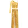 YiZYiF Costumi da Ballo Bambina Crop Top Danza Moderna Manica Lunga con Pantaloni Scintillanti Hip Hop Tuta da Ginnastica Oro 7-8 Anni