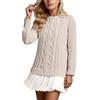 Generic Maglia da donna con gonna in pizzo, abito in maglia lavorata a cable, elegante, autunnale, comodo, caldo, girocollo, a pieghe, patchwork, tunica, top, pullover, morbido, elasticizzato, per l'uso