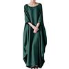 HAOLEI Abito Midi Lunghi Donna in Cotone e Lino Caftano Boho Abito Ampio Casual Moda Manica Corta Scollo a Rotondo Vestito Estivo Taglie Forti Eleganti Abiti al Ginocchio Larghe da Spiaggia Fresco Vacanza