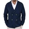Generisch Maglione da uomo con risvolto doppiopetto, tinta unita, comodo, con tasche, vestibilità rilassata, cardigan, comodo, caldo, invernale, Blu, XL