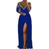 shownicer Vestiti da Cerimonia Donna Elegante Scollo a V Abito Maxi Lungo a Vita Alta Vestito Sexy Curvy Cocktail Abiti in Tinta Unita Vestiti con Spacco A Rosso M