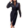 Fulidngzg Vestito Donna Elegante Scollo V con Maniche Lunghe a Pizzo Vestiti Eleganti Push Up Stringivita Curvy Abito Lunghi Casual Invernale per Sera Cerimonia Capodanno Lavoro,Nero,XL