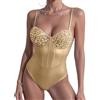 Adigau Donna Body Corsetto Elegante Bodysuit Top Spalline Spaghetti Regolabili Leotard Aderente con Reggiseno di Paillettes, Oro M