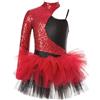 Oyolan Bambino Ragazza Tutù Danza Balletto Paillettes Body Ginnastica Abito Danza Classico Senza Maniche Brillante Costume Show 3-14 Anni, Tipo J Rosso, 13-14 Anni