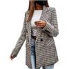 IQYU Blazer da Donna Elegante a Quadri - Blazer da Donna per Primavera, Estate, Giacca di Transizione a Maniche Lunghe, Slim Fit, Blazer per Business, Giacca Sportiva, Giacca da Abito, Cardigan con Bottoni