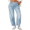 ticticlily Jeans Donna Baggy Barrel Balloon Gamba Larga Dritta alla Caviglia Pantalone Denim a Vita Media Pantaloni Boyfriend Pants A2 Blu S