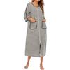 YOUYOUGU Vestaglia lunga da donna, vestaglia da donna, con cerniera, a maniche lunghe, morbida, a kimono, camicia da notte a righe sottili, accappatoio pigiama (multicolore/S-2XL), Marina Militare,
