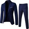 Generico Abiti Uomo Eleganti Completi 2 Pezzi Formale Suit Vestito Bottone Casual Abiti con Tasche Comode Conformato Casual Slim Fit Completo (Navy, XL)