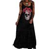 VIVICOLOR Maxi Abito da Donna con Teschio Abito Lungo Largo con Teschio da Donna Abito Lungo Senza Maniche con Teschio da Donna