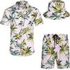 fifbird Set hawaiano da uomo con fiori e camicia casual a maniche corte e pantaloncini, abiti con cappelli da pescatore, Pat_ Rosa (con cappello), L