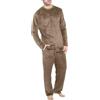 Foweknow Pigiama da uomo, lungo, in velluto, tinta unita, da uomo, taglie forti, spesso, casual, per uomini, a due pezzi, a maniche lunghe, da notte, per autunno, inverno, cachi, 3XL
