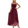 Genérico Abiti eleganti da donna per matrimoni abito da sera lungo in chiffon spalline sottili abiti da damigella d'onore con apertura Hi-Lo abito da cocktail, Vinaccia, M