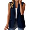 Generic Blazer da donna senza maniche, elegante, monocromatico, giacca blazer, per ufficio o affari, revers, cardigan da tempo libero, con apertura frontale, giacca business con tasca, estiva, leggera