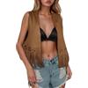 Generico Gilet da Donna, con Frange e Nappe in Finta Pelle Scamosciata Stile Etnico Giacca Senza Maniche Aperti sul Davanti Cardigan Boho Abiti Hippie Anni 70 per