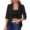 GMQWRK Giacche leggere da donna con bottoni in rete trasparente Top aperto sul davanti elegante pizzo scava fuori camicie a maniche lunghe modello traforato colletto bavero cardigan capispalla