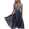 Generic Abito oscillante da donna, elegante, con scollo a V, maniche corte, in chiffon, con orlo irregolare, taglie S-5XL, argento, XL